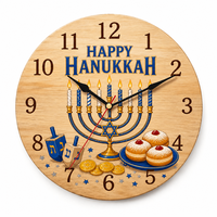 Horloge murale en bois imprimée pour les fêtes, haute saturation, 25x25cm, cadran en bois sans bordure, horloge ronde à suspendre, décoration intérieure, vente en gros