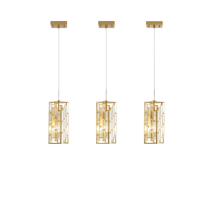 Lámpara Colgante Moderna de Cristal de 4 Pulgadas, Paquete de 3, Ajustable, Diseño de Prisma, Acabado Dorado, para Comedor y Sala de Estar - Product Image 1