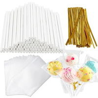 300PCS Cake Pop Sticks y Wrappers Set para Lollipop Cake Caramelos Chocolates Galletas Wrapping