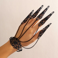 Bracelet de doigt en chaîne métallique de style gothique européen et américain avec pampilles effilées et chaîne dorsale, Bracelets tendance