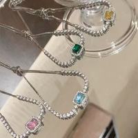 Bracelet tennis carré en zircon coloré avec halo, en laiton plaqué or 18 carats, anti-ternissement, bijou tendance, idéal pour un cadeau