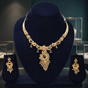 Juego de Collar Corto y Pendientes de Latón con Diseño de Flor Chapado en Oro de 14K, 18K, 24K al por Mayor, Joyería de Diseño Tradicional para Bodas de Mujer - Product Image 2