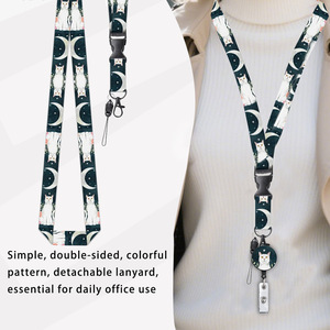 Wholesale black and white cat-patterned lanyard with polyester detachable ID badge <b>clip</b>, retractable epoxy easy-pull <b>buckle</b>. - Product Image 4