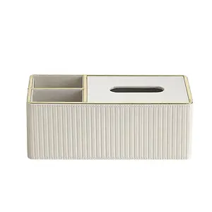 Classic Design Custom Roman Column Rectangle Leather Tissue Box Cover 2-Partition Movable Lip PU Decorative Organizer