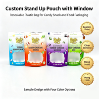 Sachet Doypack Personnalisé Imprimé avec Fenêtre Transparente, Fermeture Zip Refermable, Emballage Alimentaire, Sachet Plastique avec Trou de Suspension pour Snacks et Bonbons