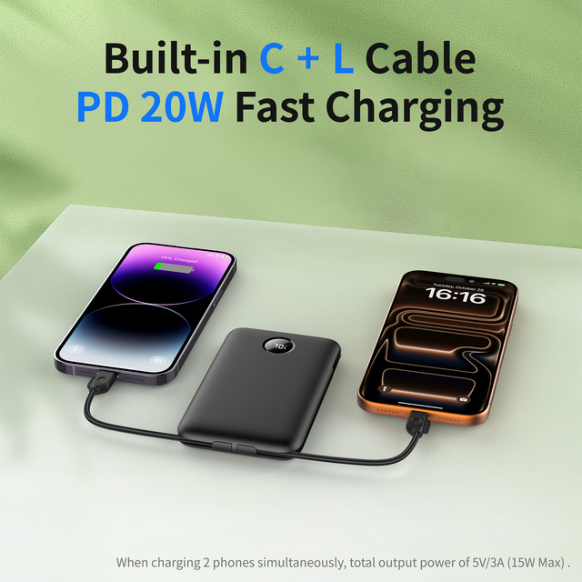 Factory Price Power Bank 10000mah Fast Charging PD20W Power Bank with Built in Cables