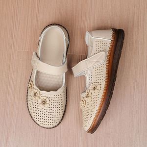 Women Mom <b>Flat</b> <b>Sandals</b> Summer Hollow Out Breathable Magic Tape Lightweight Soft Sole Comfort Non Slip Elderly Daily Footwear - Product Image 1