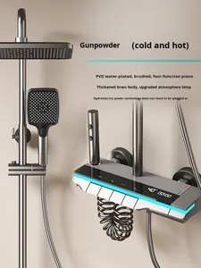Ensemble de <span class=keywords><strong>douche</strong></span> thermostatique avec vanne d'arrivée d'eau <span class=keywords><strong>solaire</strong></span>, affichage numérique intelligent, pomme de <span class=keywords><strong>douche</strong></span> carrée, montage mural pour bain chaud et froid - Product Image 5