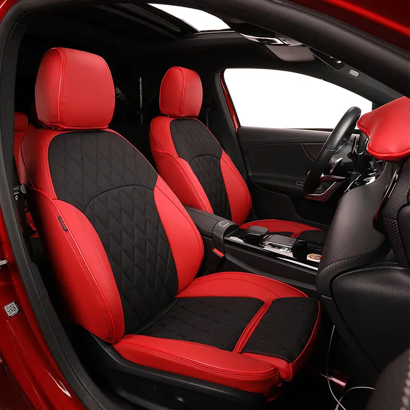 EKR 5 Seats High Quality Luxury Leather Red Quilted Silky Custom Car Seat Covers for Benz