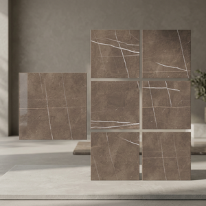 Azulejos de Porcelana Esmaltada de Alto Brillo Lapis Brown 800x800mm, Efecto Mármol Marrón para Pisos - Product Image 3