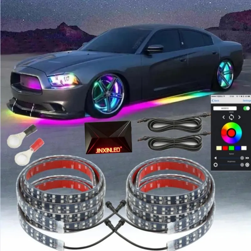 4 Uds RGB Chaising doble fila LED tiras de luz impermeable Underglow Light Kit otros accesorios de luz de coche