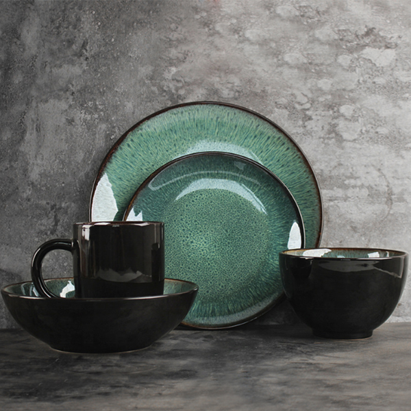 Gem Green Ceramic Tableware Set Peacock Pattern Bowl Plate Mug Dinnerware Sets