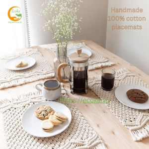 Ecoka Handmade Boho Design Macrame Cotton Woven Tassel <b>Rectangle</b> <b>Placemat</b>/Tablemat 12''x20'' Eco-Friendly Modern Luxury Vietnam - Product Image 3