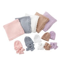 Conjunto de Manta, Gorro y Calcetines de Algodón para Bebé, Tejido Ligero, Portátil, de Alta Calidad, Moderno, Cálido, Suave y Cómodo para Recién Nacidos