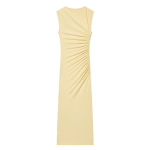 PB&ZA Vestido Midi de Verano 2026 para <span class=keywords><strong>Mujer</strong></span>, Nuevo, Elegante, con Cuello Asimétrico, Sin Mangas, Plisado, Vestidos Femeninos, Robe <span class=keywords><strong>Mujer</strong></span> - Product Image 2