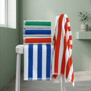 Serviettes de bain et tapis de bain tissés élégants et absorbants, 80 % coton, 20 % polyester, à rayures cabana, hypoallergéniques et à séchage rapide - Product Image 2