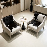 Fauteuil d'appoint de luxe en cuir de vachette véritable, gris clair moderne, fauteuil lounge individuel rembourré pour la maison et le hall d'hôtel