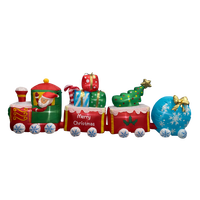 Tren Inflable Navideño de 3.6m (12 pies) con Santa Claus, Cajas de Regalo, Árbol, Bolas de Nieve, Ruedas y Luces LED para Decoración de Jardín Exterior
