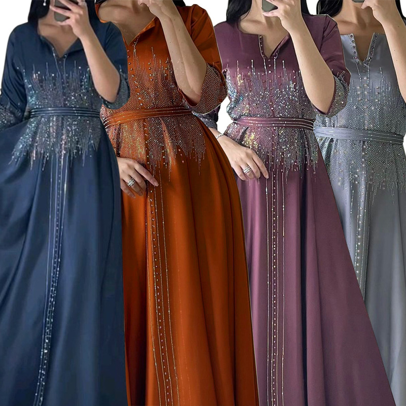 Muslim Women Lace Abaya Dress Loose