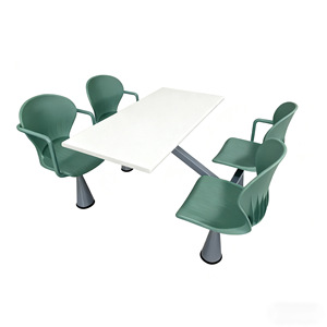 Conjunto de mesa y sillas de cafetería para 4 personas, mesa de acero y madera, para uso en cantina escolar, restaurante de comida rápida. - Product Image 1
