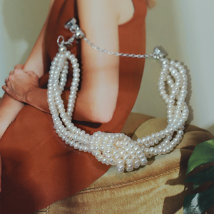 Pulsera de Perlas de Agua Dulce Multicapa con Nudos para Mujer, Brazalete de Perlas Apiladas - Product Image 2