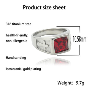 Men's <b>Titanium</b> Steel Cross <b>Ring</b> 24mm Cubic Zirconia Bezel Setting Punk Style Fashion Jewelry Gift - Product Image 5