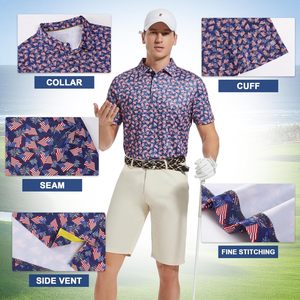 Polo de golf pour homme à manches courtes, imprimé, respirant, en maille, 100% polyester, col classique - Product Image 5