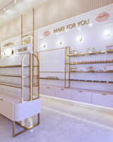 Beau magasin de cosmétiques design sol cosmétique présentoir en métal étagères murales meubles de magasin de maquillage cosmétiques