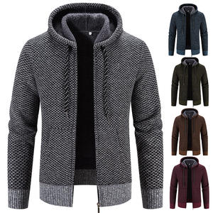 Sweat-shirt à capuche zippé pour <span class=keywords><strong>homme</strong></span>, décontracté, à manches longues, entièrement zippé, doublé en polaire sherpa, cardigan en tricot avec poches - Product Image 1