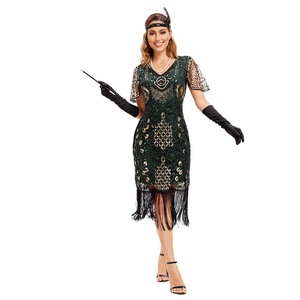 1920s Gatsby V-Neck Evening Dress With <b>Sequined</b> Tassels Short Sleeves Vintage Sheath Style For Party Prom - Product Image 2