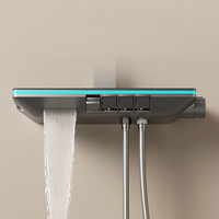 Moderno Conjunto de Ducha de Latón Gris Acero con Sistema de Lluvia, Pantalla Digital, Luz LED y Botones Tipo Piano