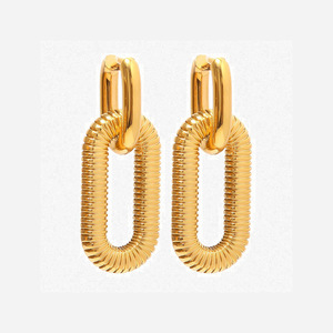 Pendientes Colgantes Geométricos Exagerados de Estilo Retro Vintage, Cadena de Acero Inoxidable 18K, Tono Dorado, Pendientes de Moda - Product Image 1