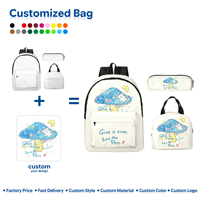 Ensemble de sacs à dos 3-en-1 personnalisés avec motif géométrique bleu, fermeture éclair étanche, sac à déjeuner et trousse à crayons pour étudiants, image personnalisée