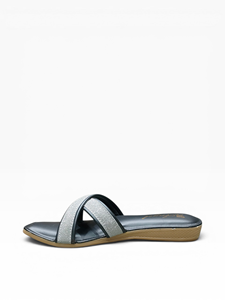 Womens <b>Black</b> Glitter Cross Strap <b>Flat</b> <b>Sandals</b> Open Toe Slip On Casual Party Fashion Footwear for <b>Ladies</b> Open Toe Slip - Product Image 4