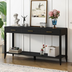 Mesa Consola Moderna de Madera Maciza Pintada con Detalles Ecológicos, 3 Cajones y Estantes de Almacenamiento para Sala de Estar, Villa, Hotel, Entrada - Product Image 2