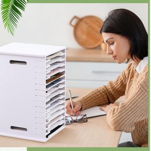 Multi Layer <b>File</b> Holder A3 A4 Desktop Organizer Adjustable Dividers Office <b>Storage</b> Rack Rectangle Shape With Handles - Product Image 5