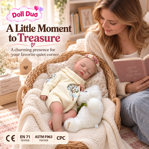 ตุ๊กตาซิลิโคน DollDuo ขนาด 18 นิ้ว ตุ๊กตาเด็กแรกเกิดหลับ ชุดลายดอกไม้สีครีม วาดลายด้วยมือ ของขวัญคริสต์มาสสำหรับเด็ก - Product Image 3