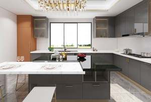 Armoires de cuisine en aluminium gris brillant de style européen, matériaux bois et panneaux, portes d'armoires de cuisine en acrylique pour une utilisation en cuisine - Product Image 2