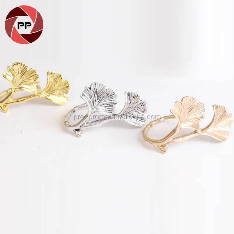 Wholesale metal ginkgo leaf wedding rose gold napkin ring