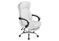 Chaise de bureau en cuir synthétique matelassé blanc - Chaise de direction ergonomique inclinable avec repose-pieds