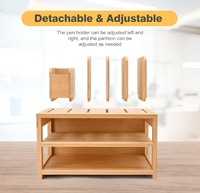 Organisateur de bureau en bambou personnalisable à 3 niveaux avec porte-stylos réglable et plateau à lettres pour le bureau et la maison
