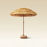 Parasol de Jardin Pliant en Polyester Effet Chaume, Design Champêtre, Résistant au Vent et à la Pluie, Idéal pour Plage, Cour ou Villa