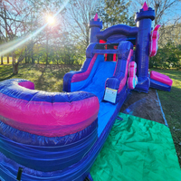 Château gonflable commercial Purple Palace, combo toboggan humide et sec, PVC, Moonwalk, château gonflable avec toboggan, piscine à eau, location pour fête