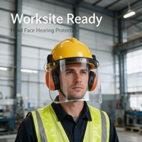 Casque de sécurité avec écran facial transparent en PVC et protège-oreilles, protection auditive industrielle pour la tête et le visage