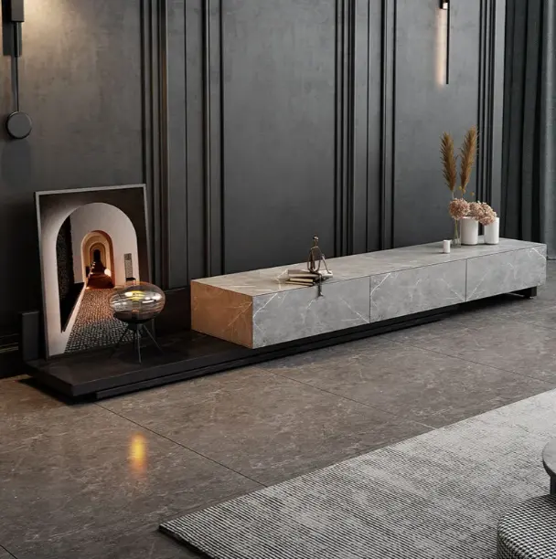 Meuble Tv nordique support moderne en bois et céramique, meuble en acier inoxydable Table basse et ensembles de meuble Tv