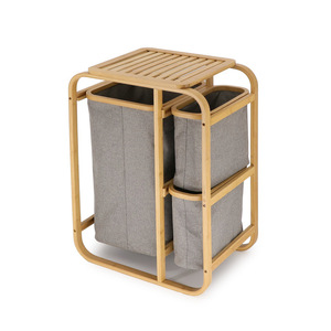 Bamboo <b>Laundry</b> Basket 45x63x79cm Three Layer <b>Storage</b> With Canvas Liners For Bathroom Closet <b>Organization</b> - Product Image 5