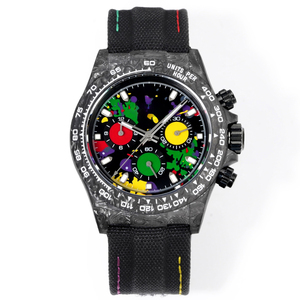 Montre mécanique pour homme, chronographe léger de qualité supérieure, boîtier en carbone, trois sous-cadrans, cadran noir, rouge, vert, jaune - Product Image 1