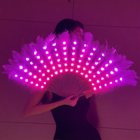 Ventilateur de plumes pliant RVB brillant pour droitier Lumière LED fluorescente Conception imprimée lumineuse Vêtements de performance pour discothèque
