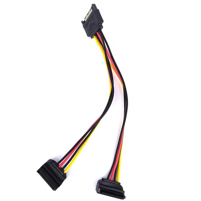 SATA Right Angle 1 to 2 ways 15Pin Sata Power Supply Extension Cable Male to dual Female SATA SSD Power Port Multiplier