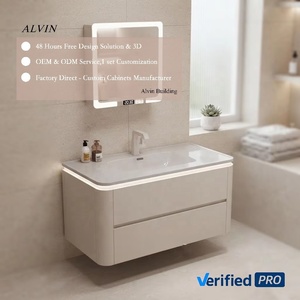 Meuble sous-vasque autoportant en bois blanc style ferme avec poignées métalliques pour salle de bain - Product Image 6